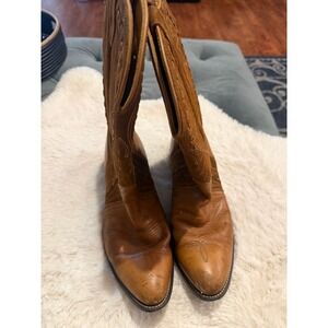 Unbranded Western Cowboy Boots Mens Tan Brown Leather Suede Good Whipstitch